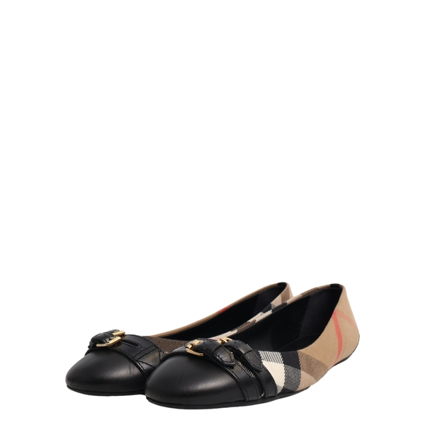 Check/Leather Ballerina Flats Black