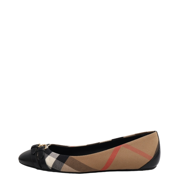 Check/Leather Ballerina Flats Black