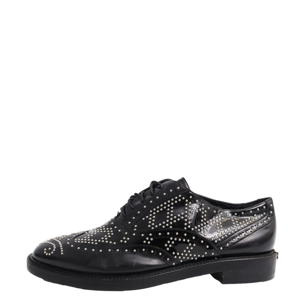Leather Studded Lace Up Oxfords Black