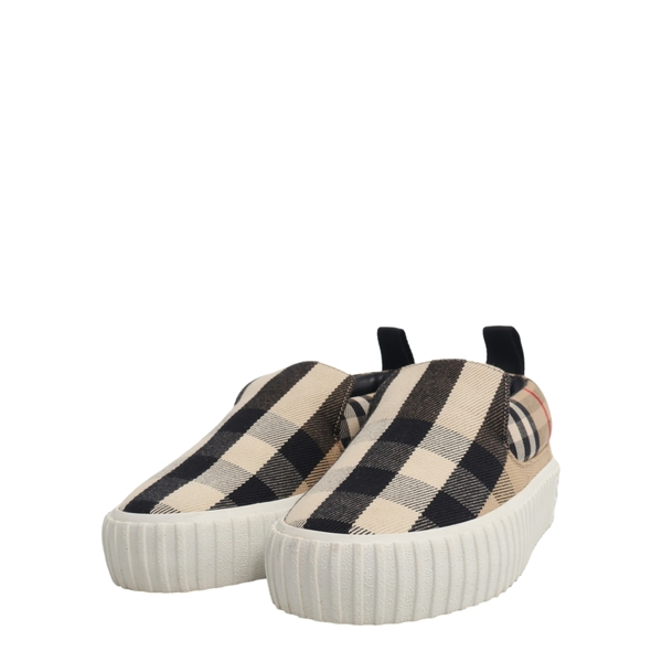 Canvas Check Kids Slip On Sneakers Beige