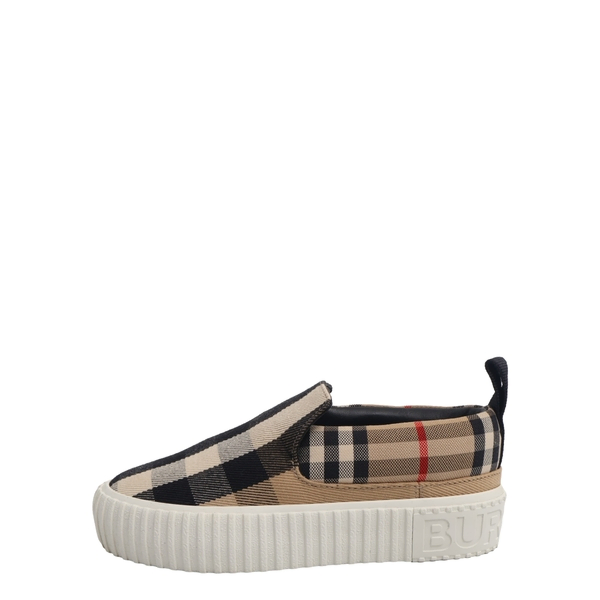 Canvas Check Kids Slip On Sneakers Beige