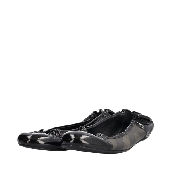 Leather Check Ballerina Flats Black/Grey