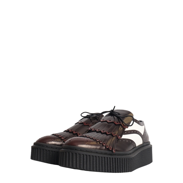 Glazed Leather Chelsam Lace Up Platform Brogues Bordeaux/White