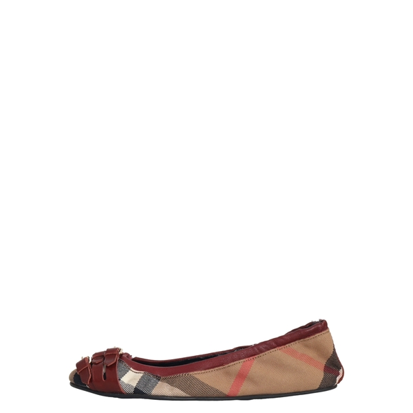 Leather/Check Elastic Flats Burgundy