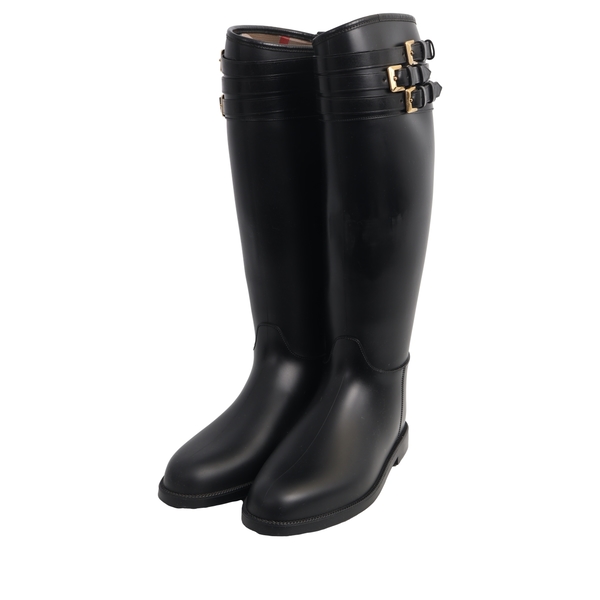 Rubber Belted Equestrian Wellington Rain Boots Black