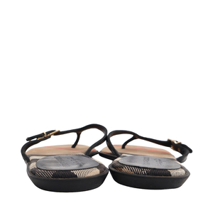 Leather/Canvas Check Thong Sandals Black, view 4
