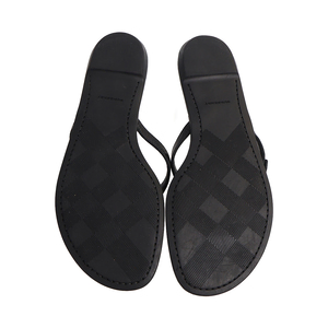 Leather/Canvas Check Thong Sandals Black, view 5