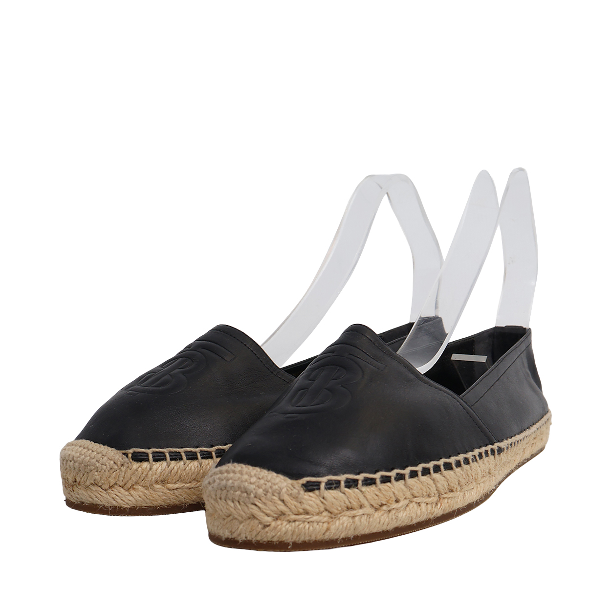 Leather Logo Embossed Espadrilles Black