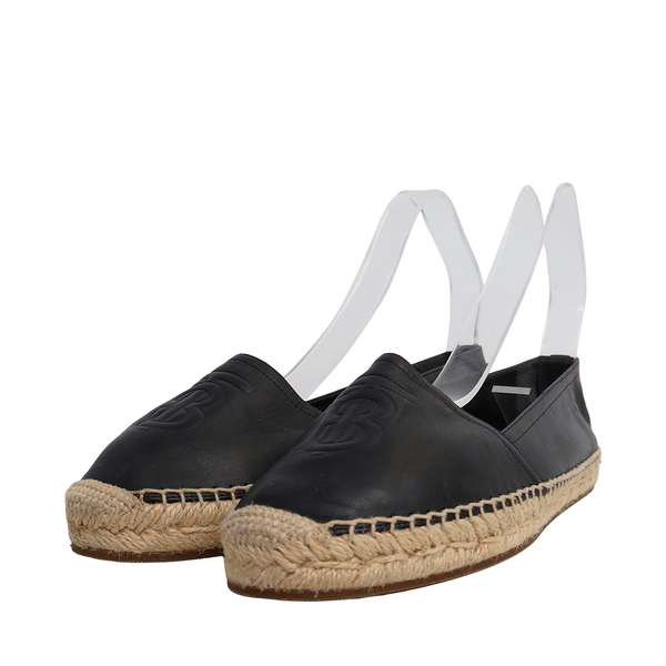 Leather Logo Embossed Espadrilles Black