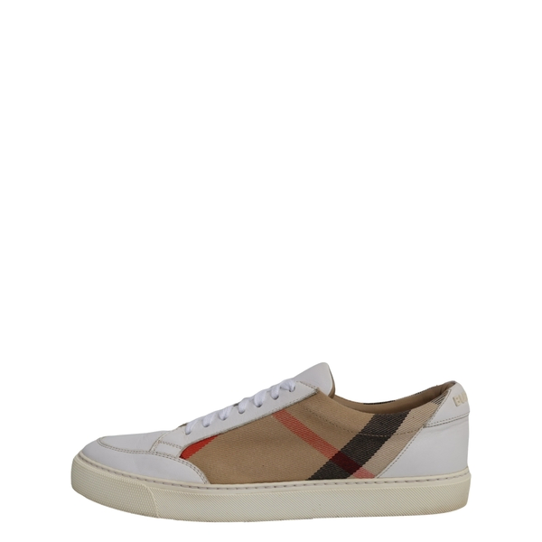 Leather/Canvas Check Sneakers Beige/White