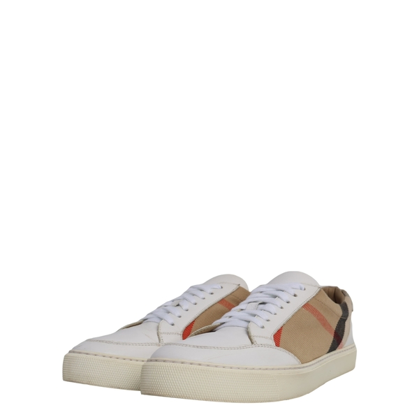 Leather/Canvas Check Sneakers Beige/White