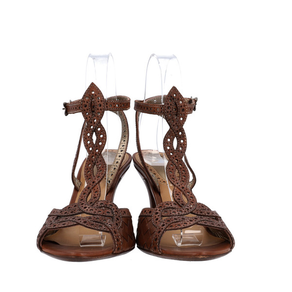 Leather Intrecciato Perforated Sandals Brown