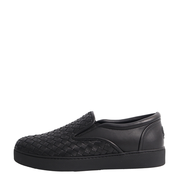 Intrecciato Leather Slip-On Sneakers Black