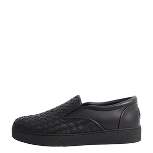 Intrecciato Leather Slip-On Sneakers Black, view 2