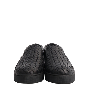 Intrecciato Leather Slip-On Sneakers Black, view 3