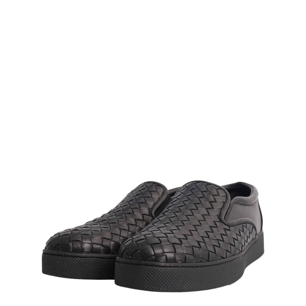 Intrecciato Leather Slip-On Sneakers Black