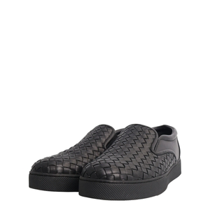 Intrecciato Leather Slip-On Sneakers Black