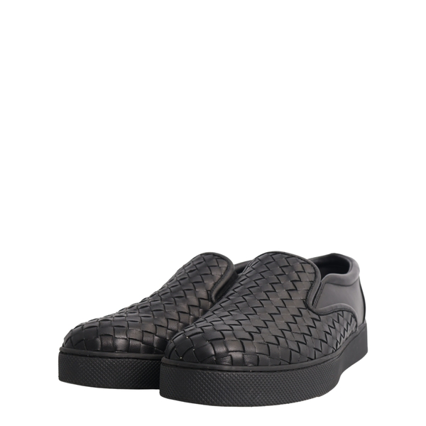 Intrecciato Leather Slip-On Sneakers Black