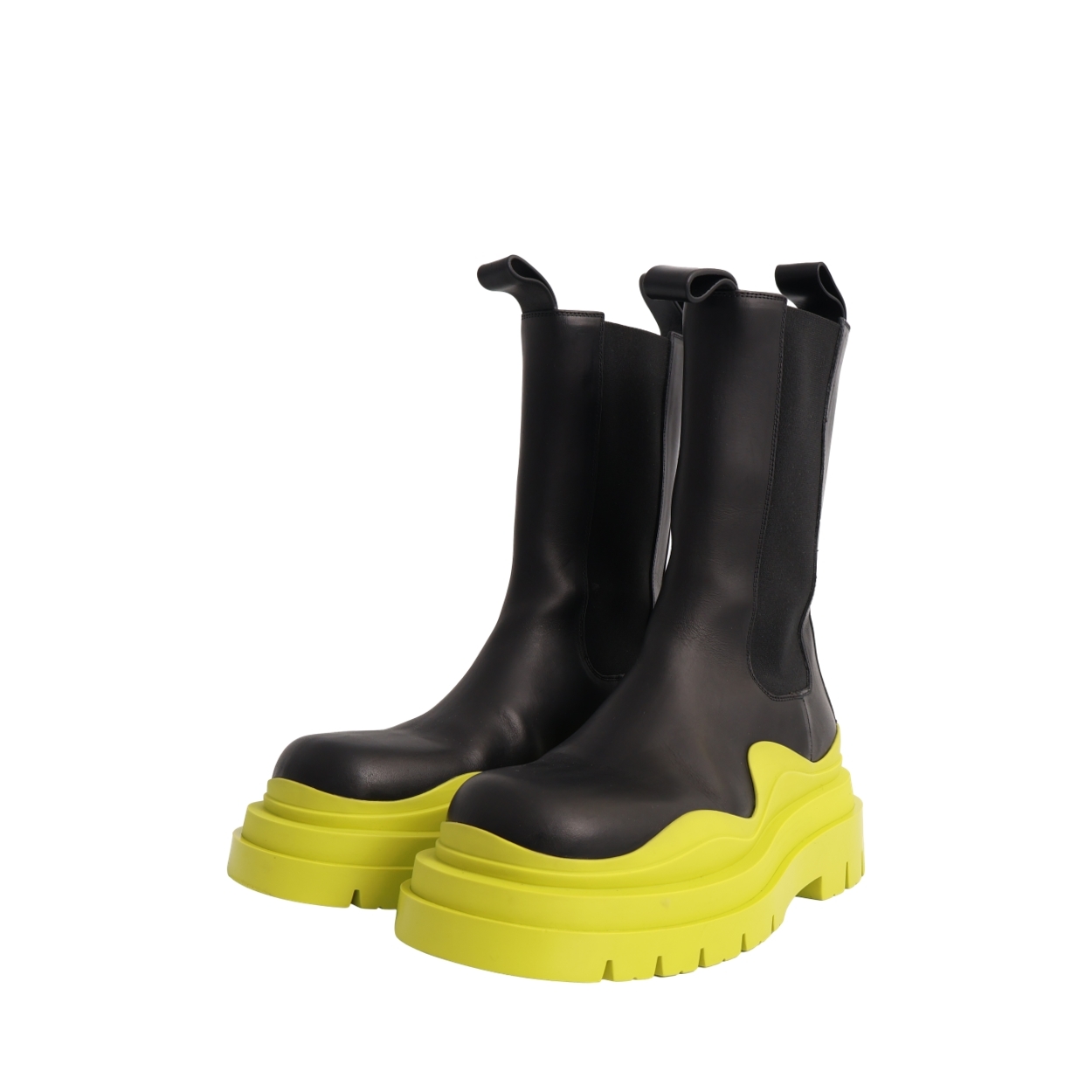 Leather Tire Chelsea Boots Black/Lime