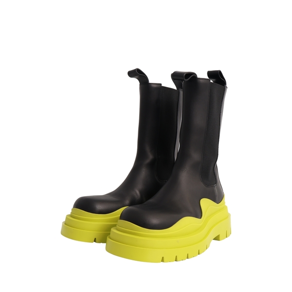 Leather Tire Chelsea Boots Black/Lime
