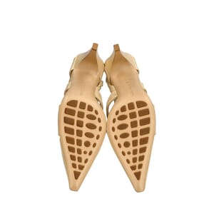 Aged Leather Knotted Slingback Pumps Cream, view 5