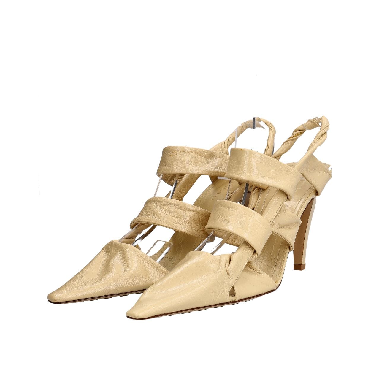Aged Leather Knotted Slingback Pumps Cream