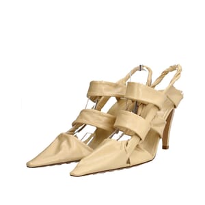 Aged Leather Knotted Slingback Pumps Cream