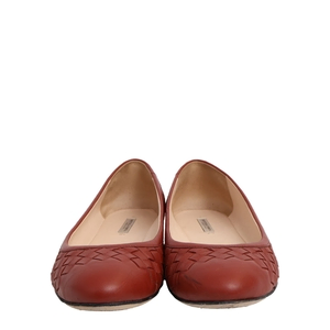 Intrecciato Leather Ballerina Flats Brick Red, view 4