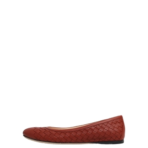 Intrecciato Leather Ballerina Flats Brick Red, view 2