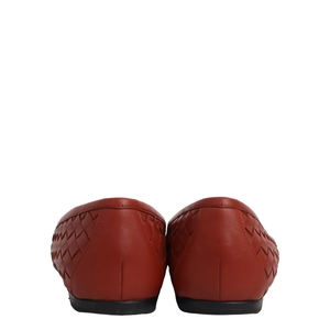 Intrecciato Leather Ballerina Flats Brick Red, view 3