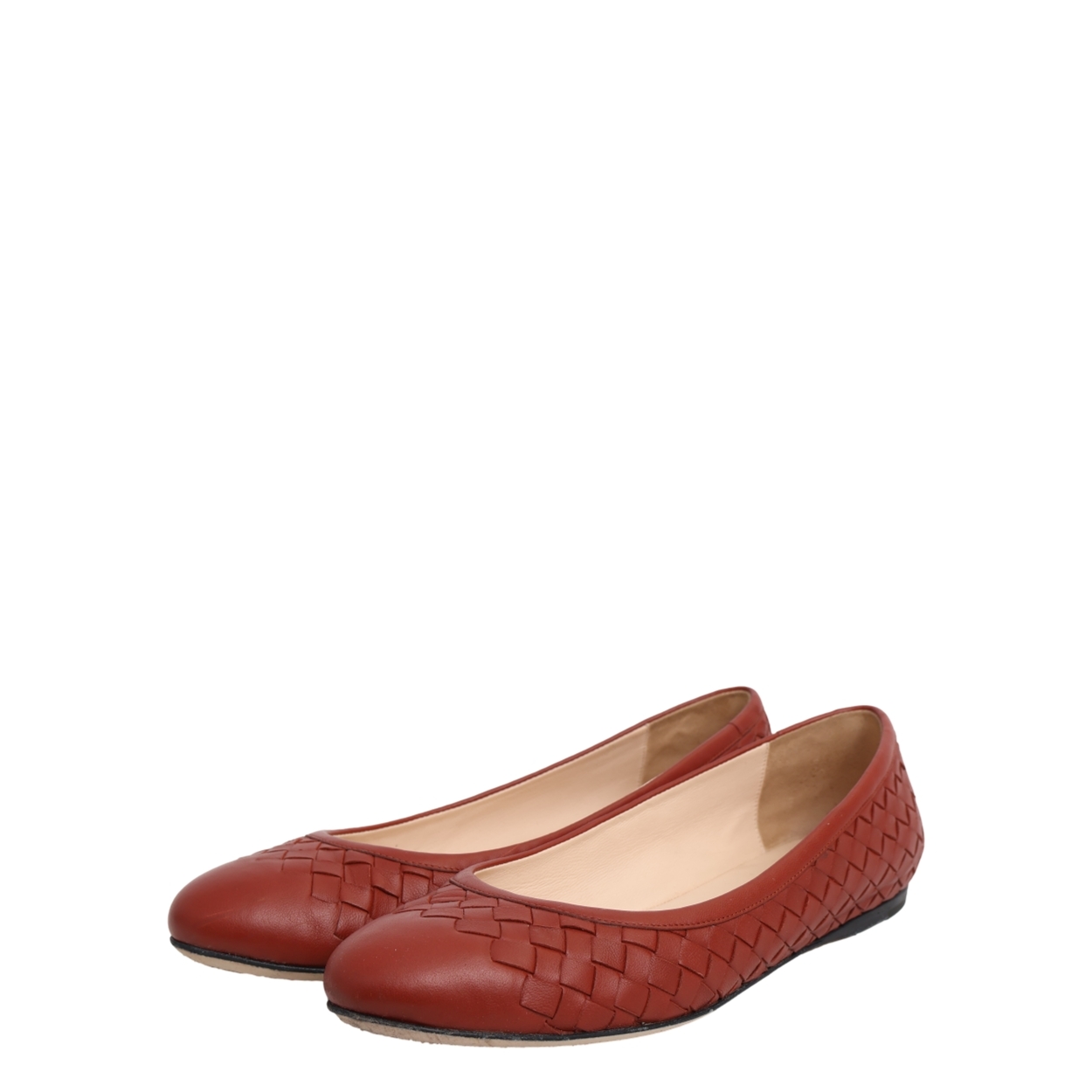 Intrecciato Leather Ballerina Flats Brick Red
