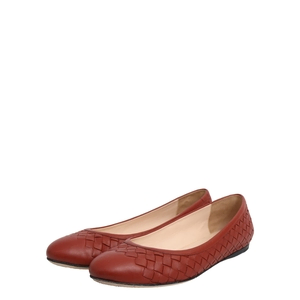 Intrecciato Leather Ballerina Flats Brick Red