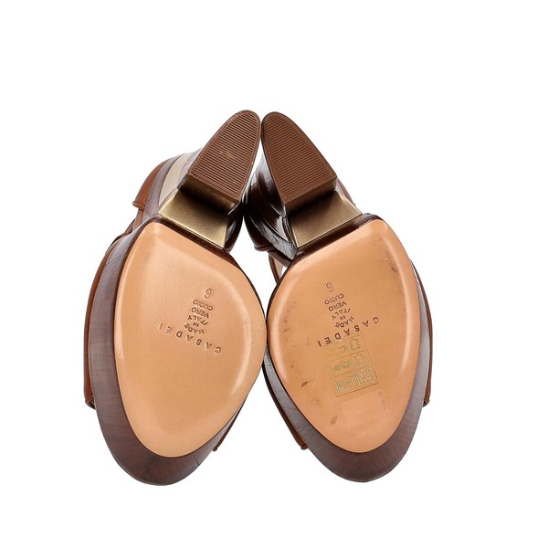 Leather Criss Cross Wedge Sandals Brown