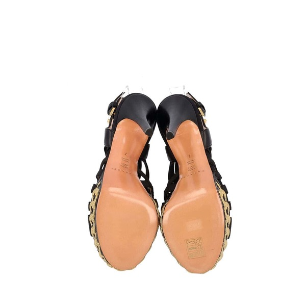 Leather Caged Platform Sandals Black/Gold