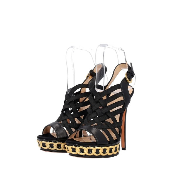 Leather Caged Platform Sandals Black/Gold