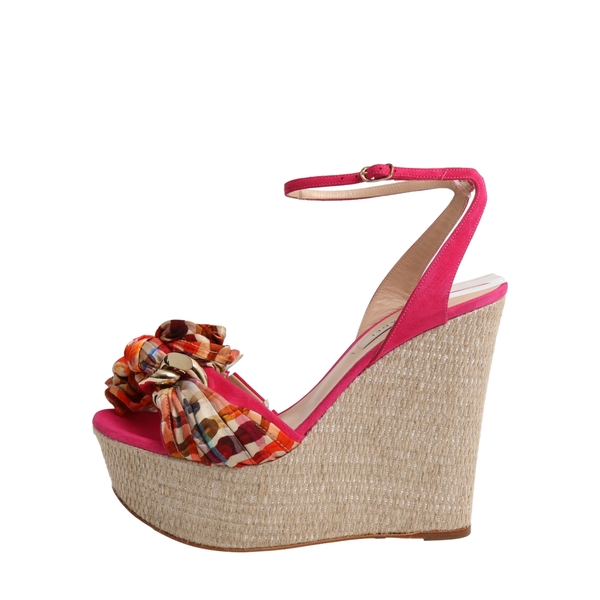 Suede Chain Satin Bow Wedges Pink