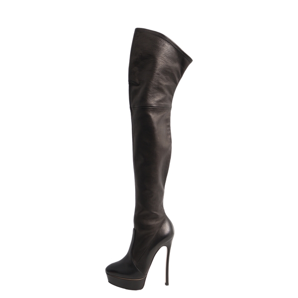Leather Flora Platform Over The Knee Boots Black