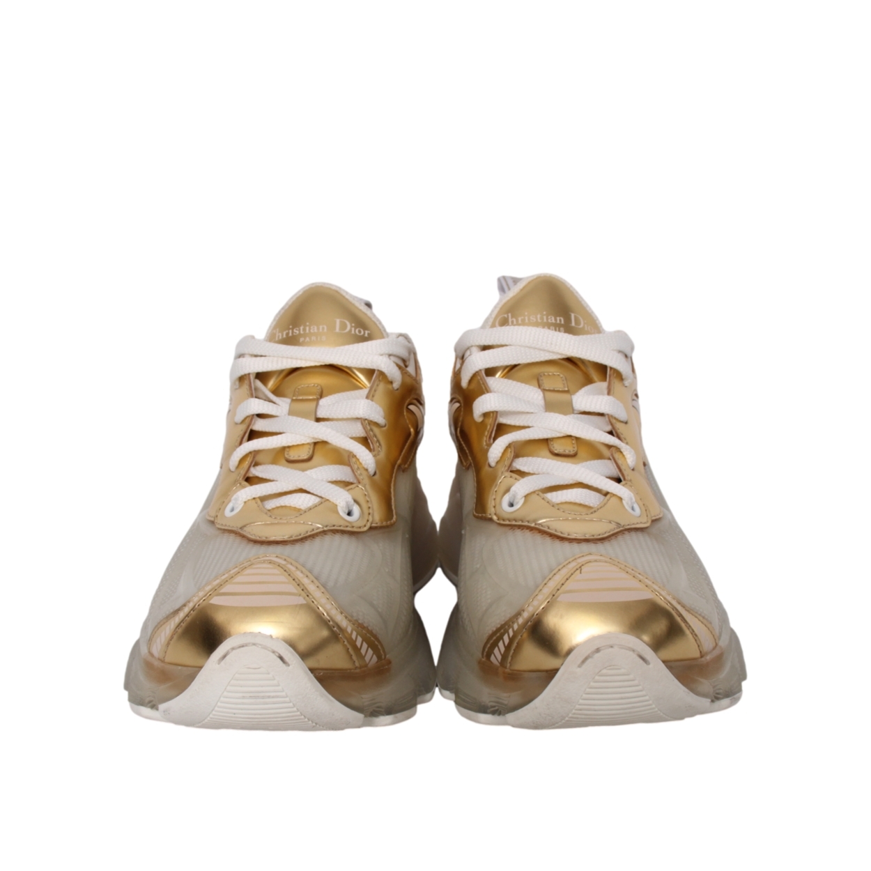 CHRISTIAN DIOR Mixed Material Dior Vibe Sneakers White/Gold | Luxity