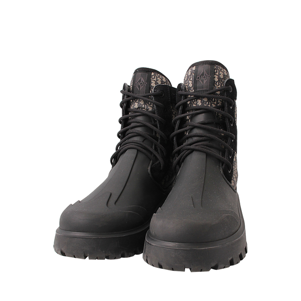 Oblique Canvas/Rubber Lace Up Ankle Boots Black