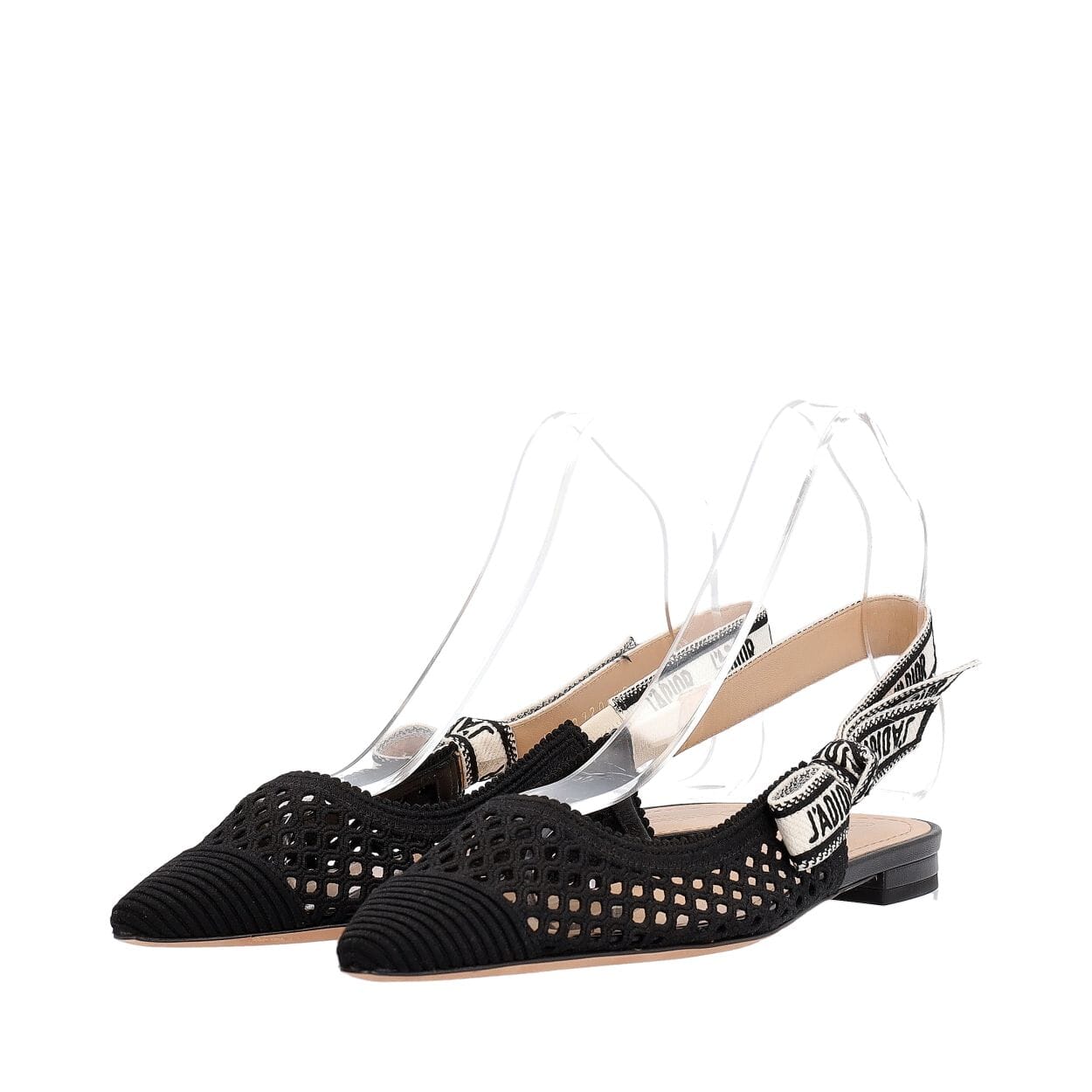 CHRISTIAN DIOR Mesh J'Adior Slingback Flats Black | Luxity