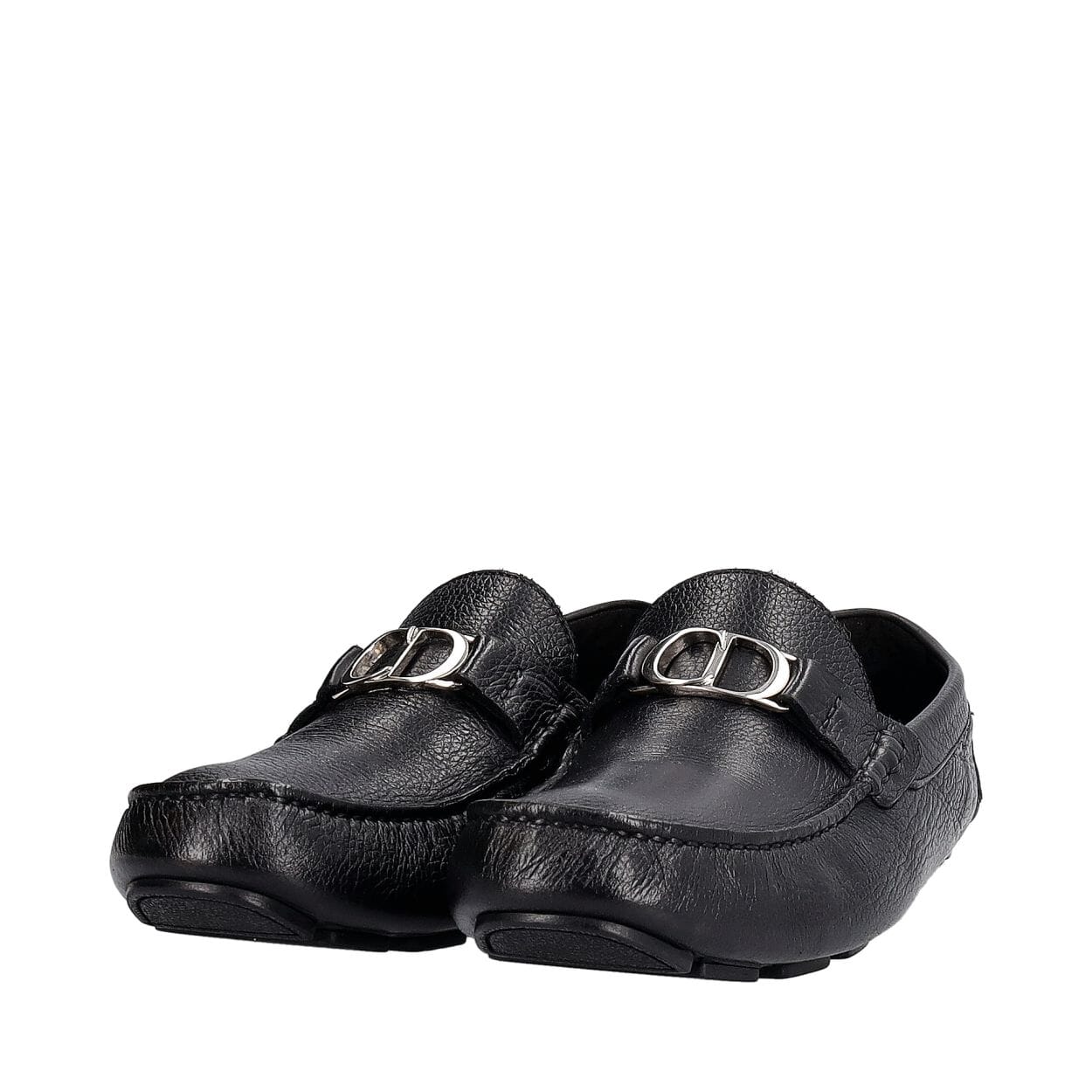 Grained Leather Driver Loafers Black