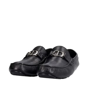 Grained Leather Driver Loafers Black