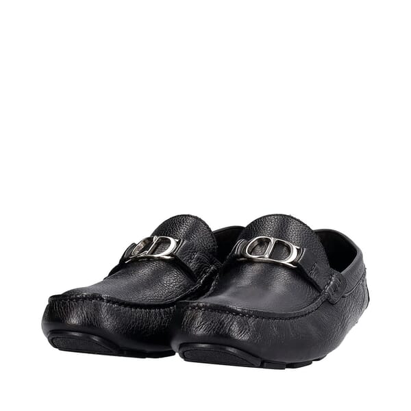 Grained Leather Driver Loafers Black