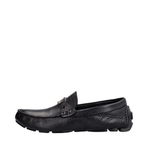 Grained Leather Driver Loafers Black, view 2