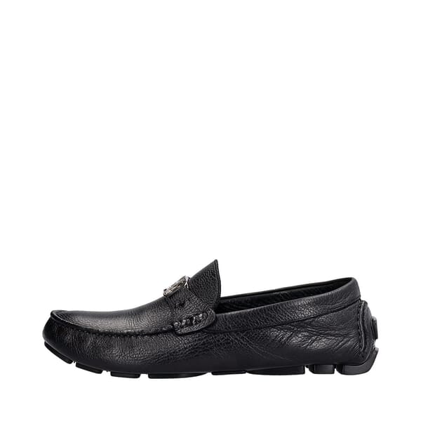 Grained Leather Driver Loafers Black