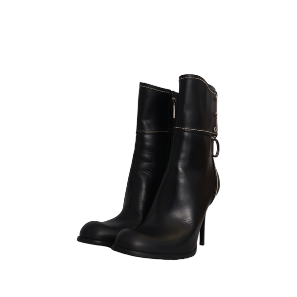 Leather CD Charm Ankle Boots Black