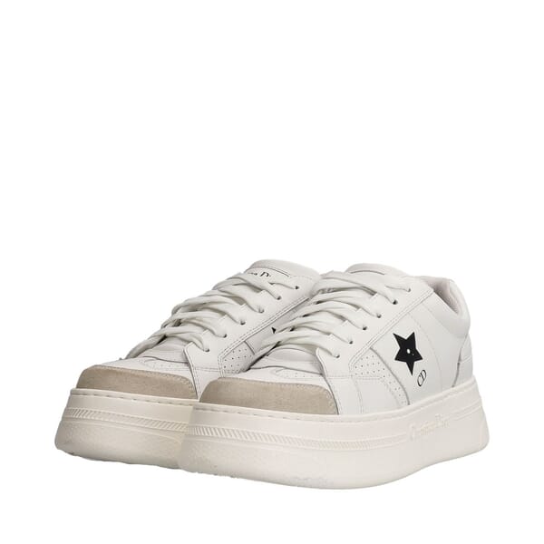 Leather/Suede Star Platform Sneakers White