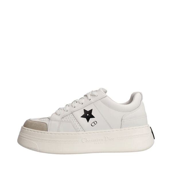 Leather/Suede Star Platform Sneakers White