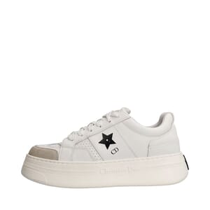 Leather/Suede Star Platform Sneakers White, view 2