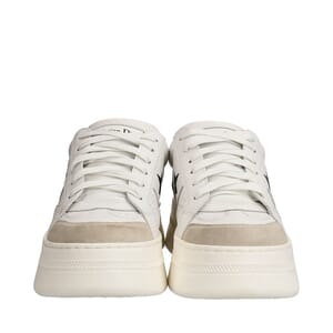 Leather/Suede Star Platform Sneakers White, view 3